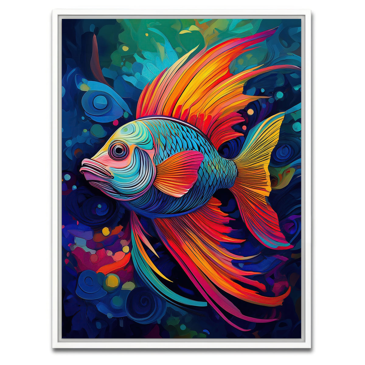 AUTO-MOCKUP WHITE | Abstract Fish Modern Art | 1 Piece | White Framed Canvas | group=3x4