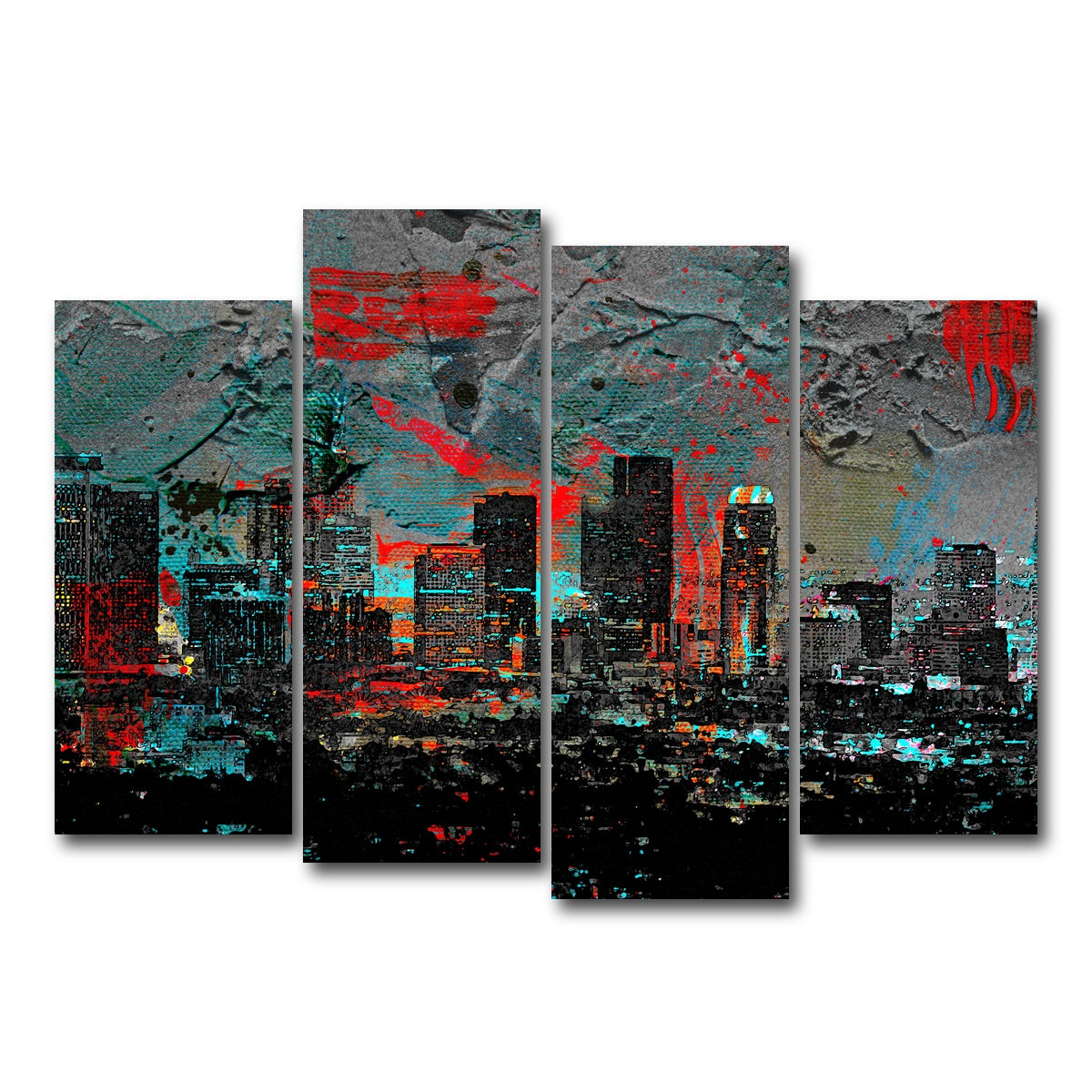 AUTO-MOCKUP WHITE | Abstract Los Angeles Skyline | 4 Piece | Gallery Wrap Canvas | group=4_normal