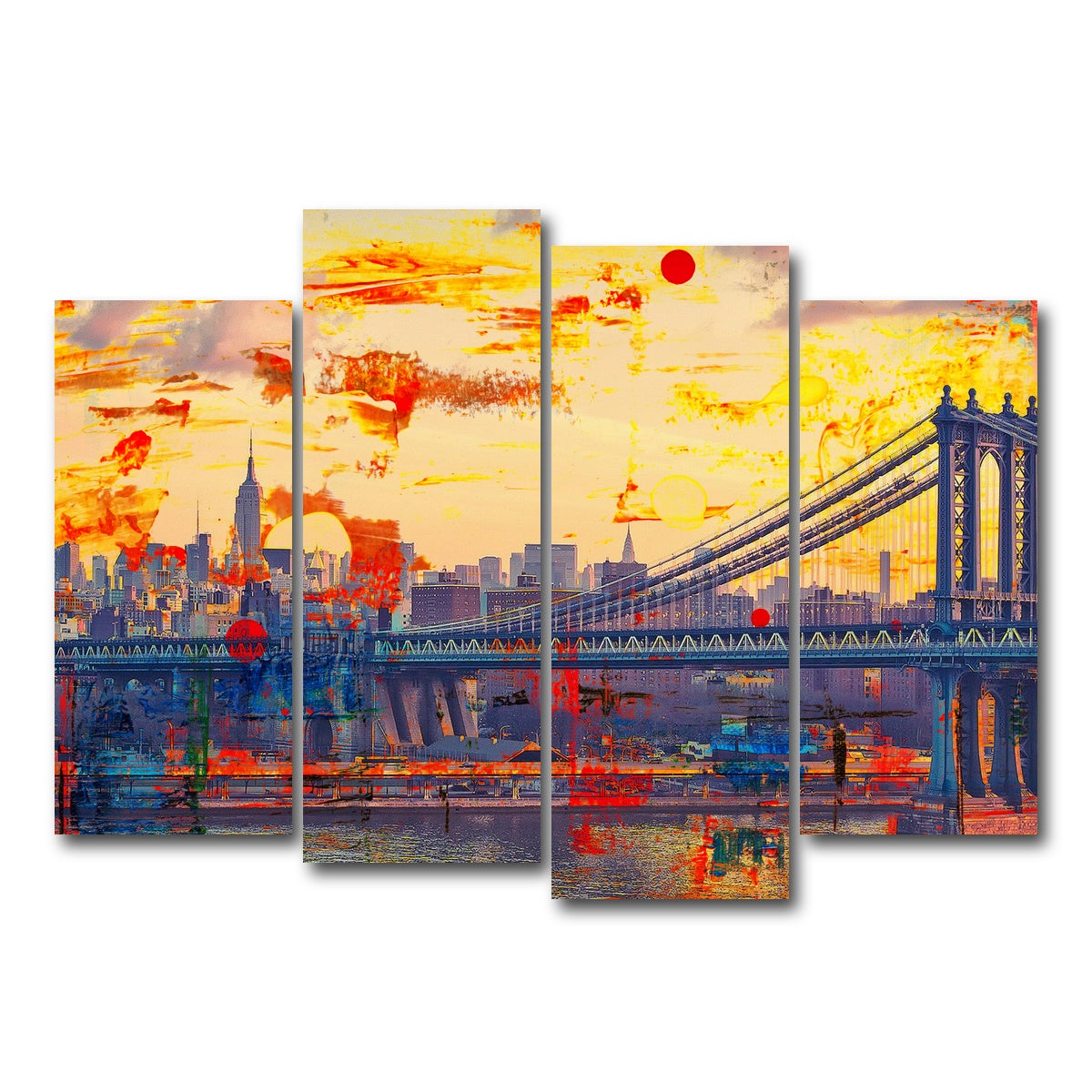 AUTO-MOCKUP WHITE | Abstract Manhattan Bridge | 4 Piece | Gallery Wrap Canvas | group=4_normal