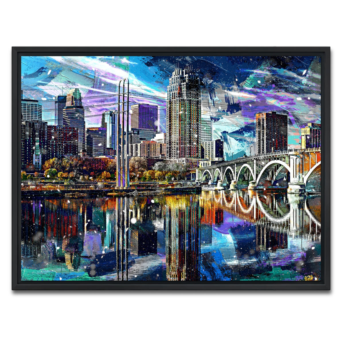 AUTO-MOCKUP WHITE | Abstract Minneapolis Skyline | 1 Piece | Black Framed Canvas | group=4x3