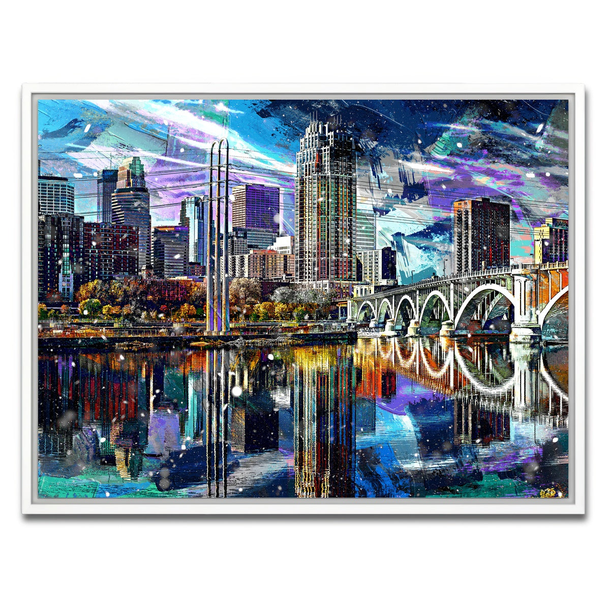 AUTO-MOCKUP WHITE | Abstract Minneapolis Skyline | 1 Piece | White Framed Canvas | group=4x3