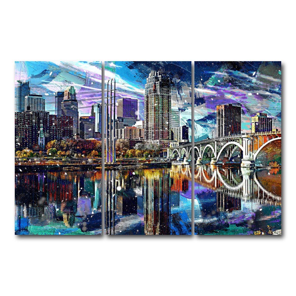 AUTO-MOCKUP WHITE | Abstract Minneapolis Skyline | 3 Piece | Gallery Wrap Canvas | group=12x24
