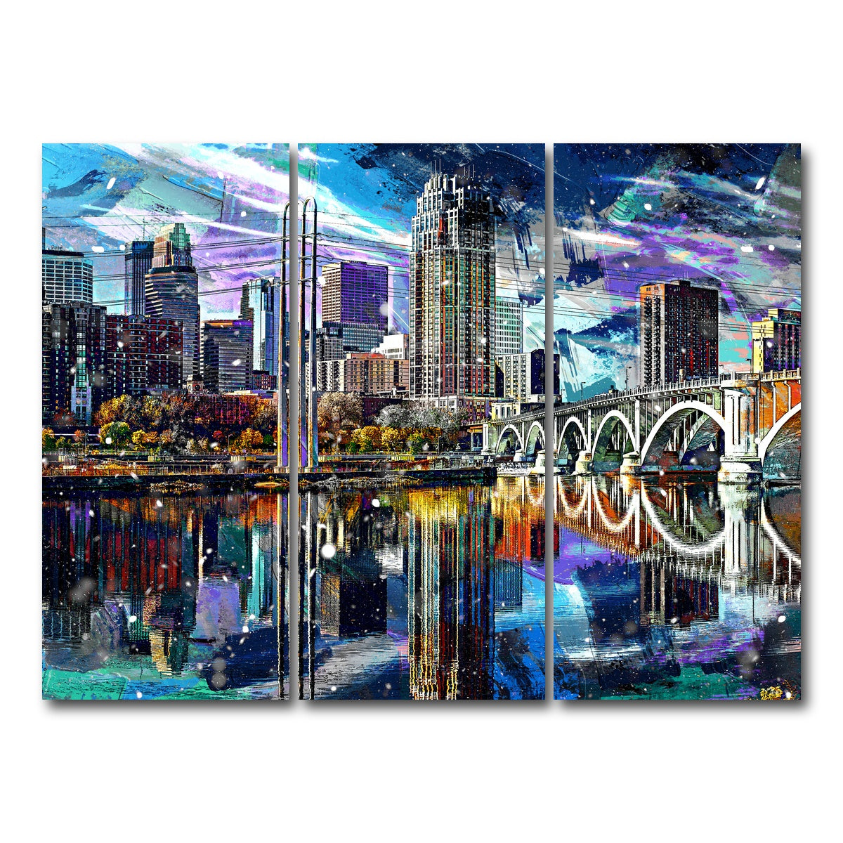 AUTO-MOCKUP WHITE | Abstract Minneapolis Skyline | 3 Piece | Gallery Wrap Canvas | group=8x18