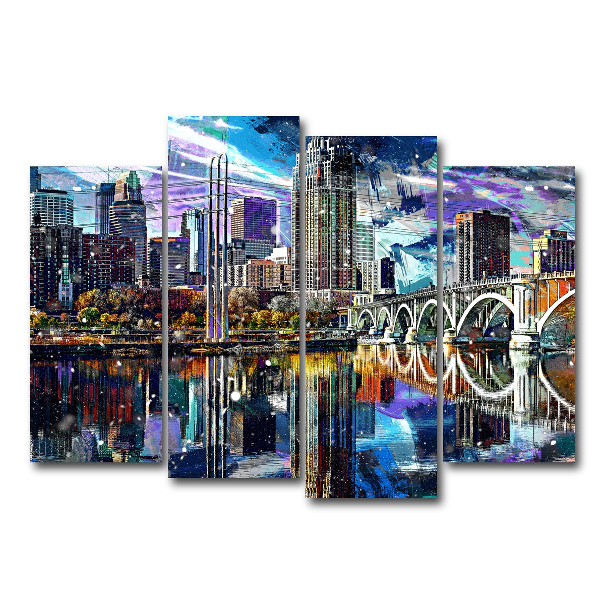 AUTO-MOCKUP WHITE | Abstract Minneapolis Skyline | 4 Piece | Gallery Wrap Canvas | group=4_normal