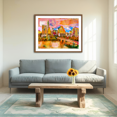 AUTO-MOCKUP ROOM | Abstract Moon Over Austin Wall Art