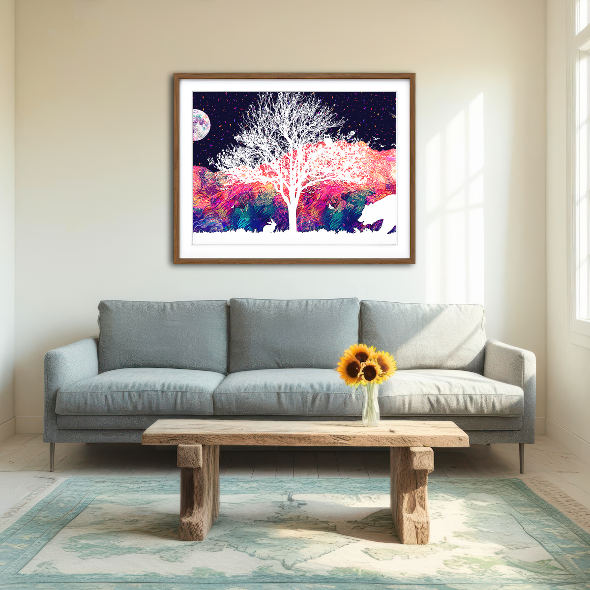 AUTO-MOCKUP ROOM | Abstract Moon Over Wildlife Wall Art