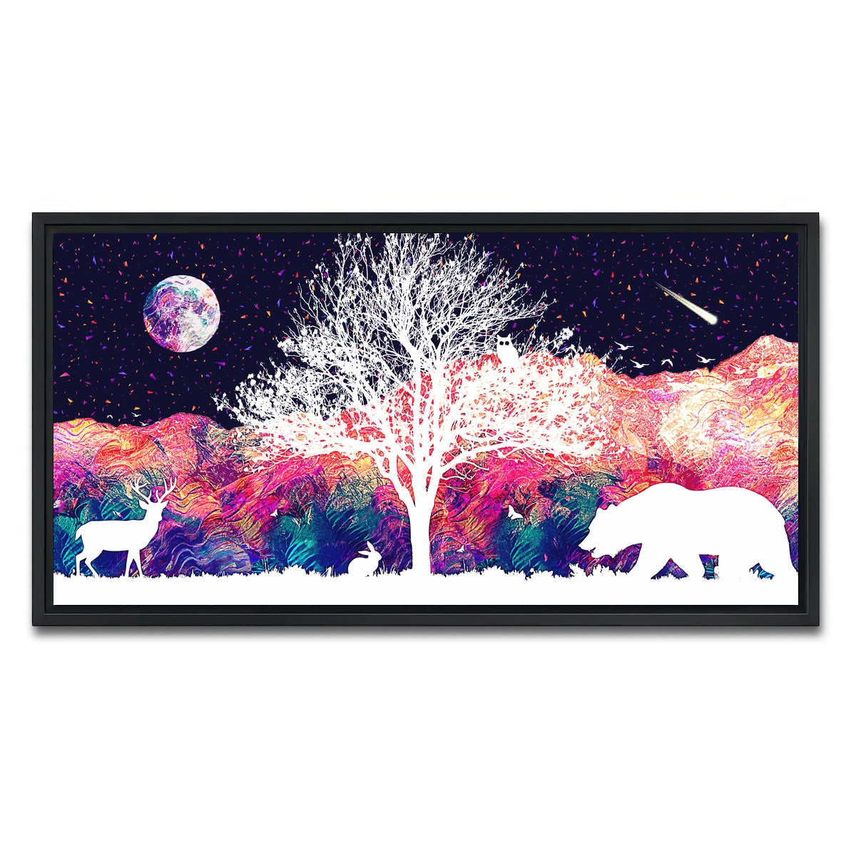 AUTO-MOCKUP WHITE | Abstract Moon Over Wildlife | 1 Piece | Black Framed Canvas | group=2x1