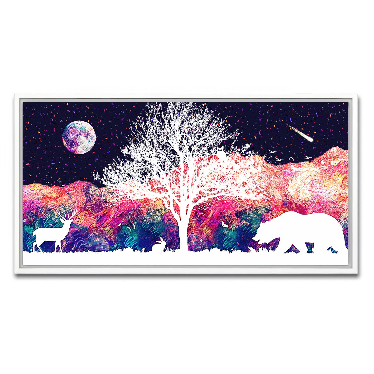 AUTO-MOCKUP WHITE | Abstract Moon Over Wildlife | 1 Piece | White Framed Canvas | group=2x1