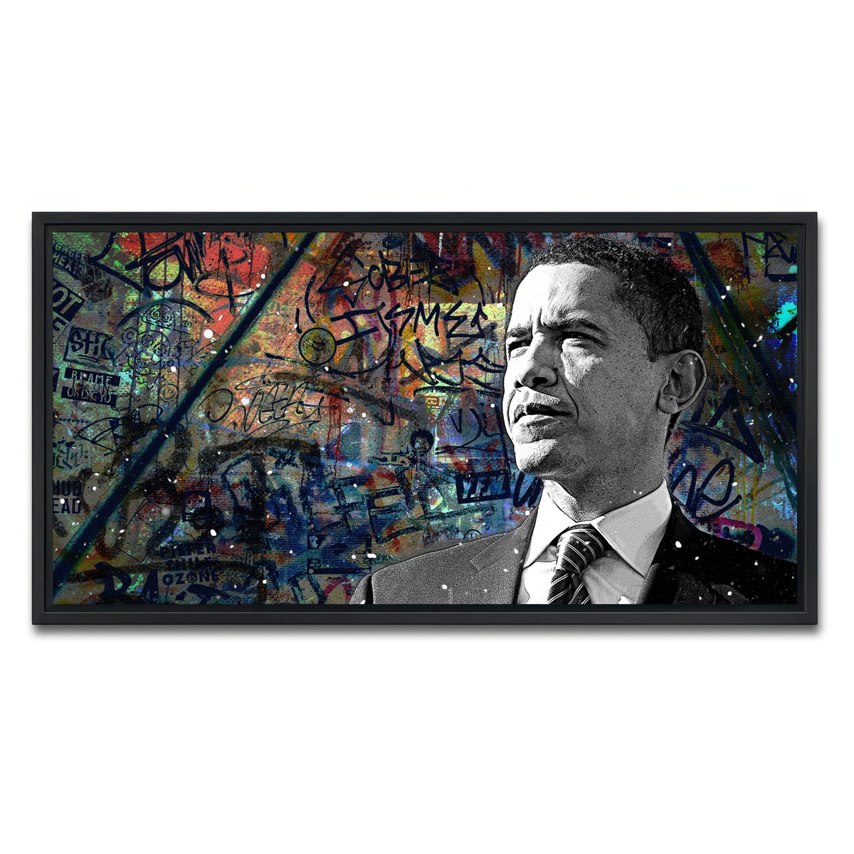 AUTO-MOCKUP WHITE | Abstract Obama | 1 Piece | Black Framed Canvas | group=2x1