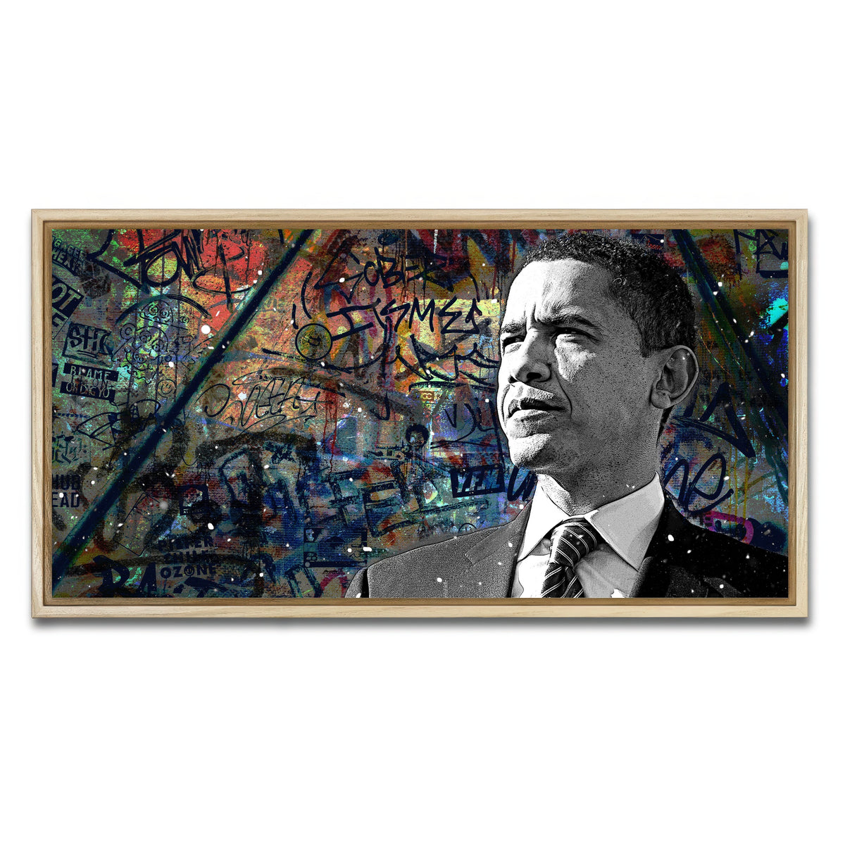AUTO-MOCKUP WHITE | Abstract Obama | 1 Piece | Natural Framed Canvas | group=2x1