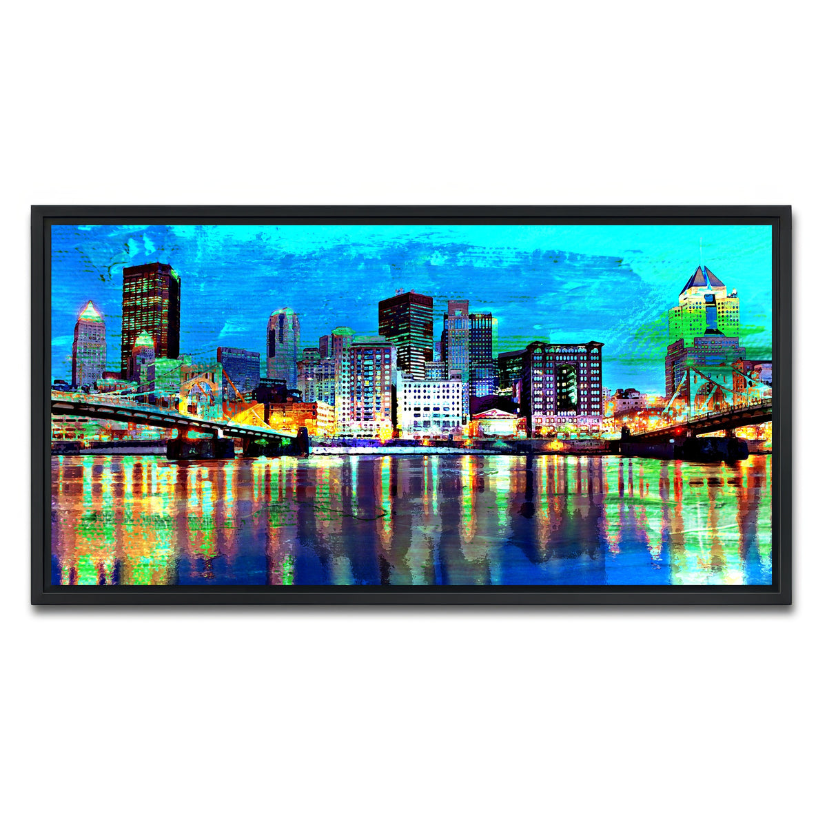 AUTO-MOCKUP WHITE | Abstract Pittsburgh At Night | 1 Piece | Black Framed Canvas | group=2x1