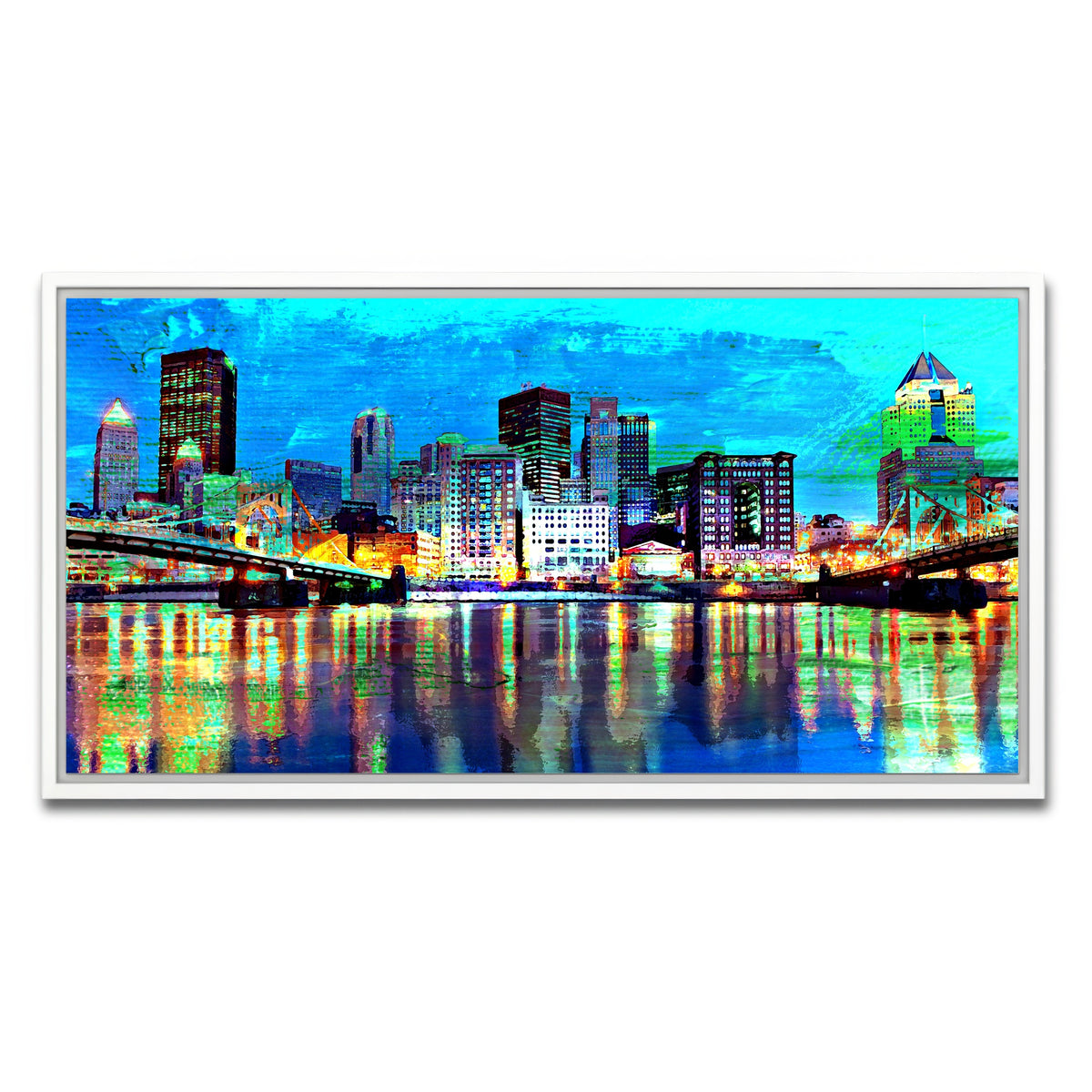 AUTO-MOCKUP WHITE | Abstract Pittsburgh At Night | 1 Piece | White Framed Canvas | group=2x1