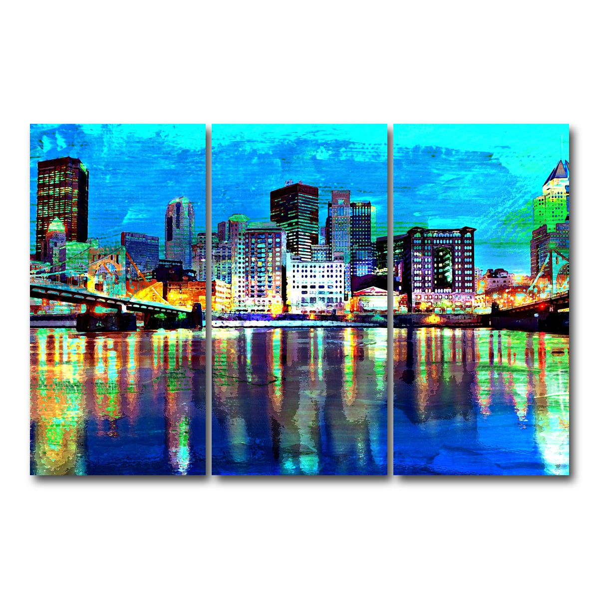 AUTO-MOCKUP WHITE | Abstract Pittsburgh At Night | 3 Piece | Gallery Wrap Canvas | group=12x24