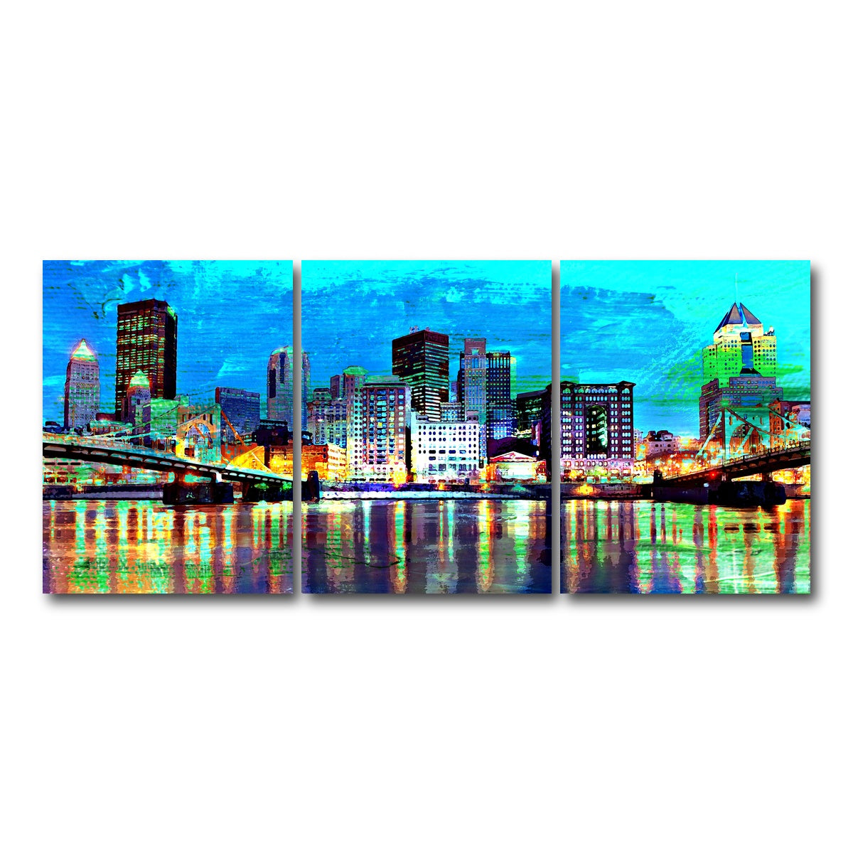 AUTO-MOCKUP WHITE | Abstract Pittsburgh At Night | 3 Piece | Gallery Wrap Canvas | group=18x24