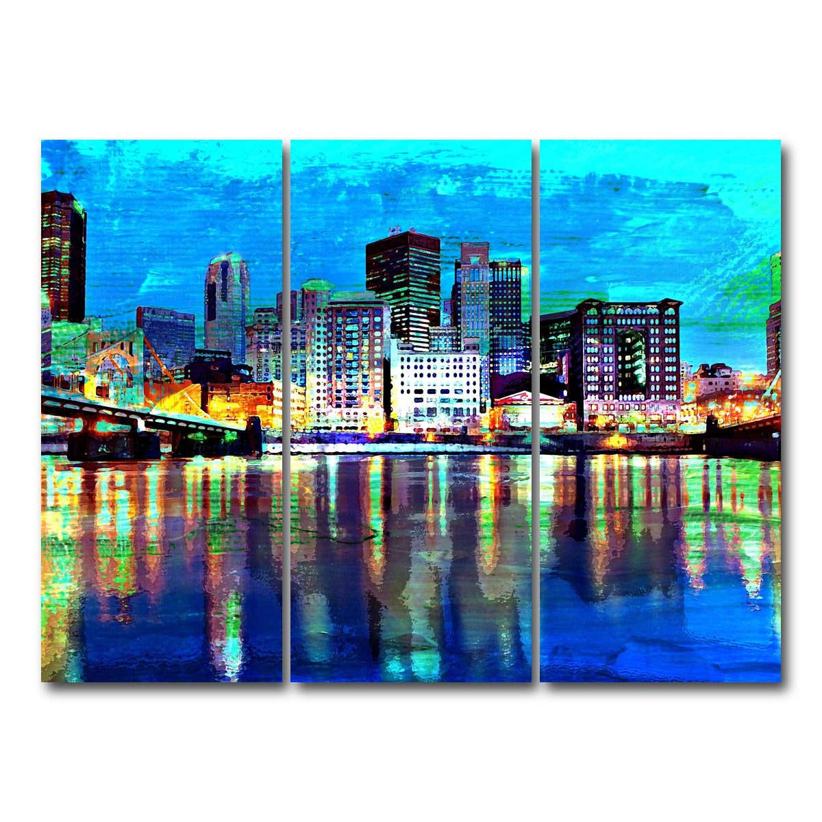 AUTO-MOCKUP WHITE | Abstract Pittsburgh At Night | 3 Piece | Gallery Wrap Canvas | group=8x18