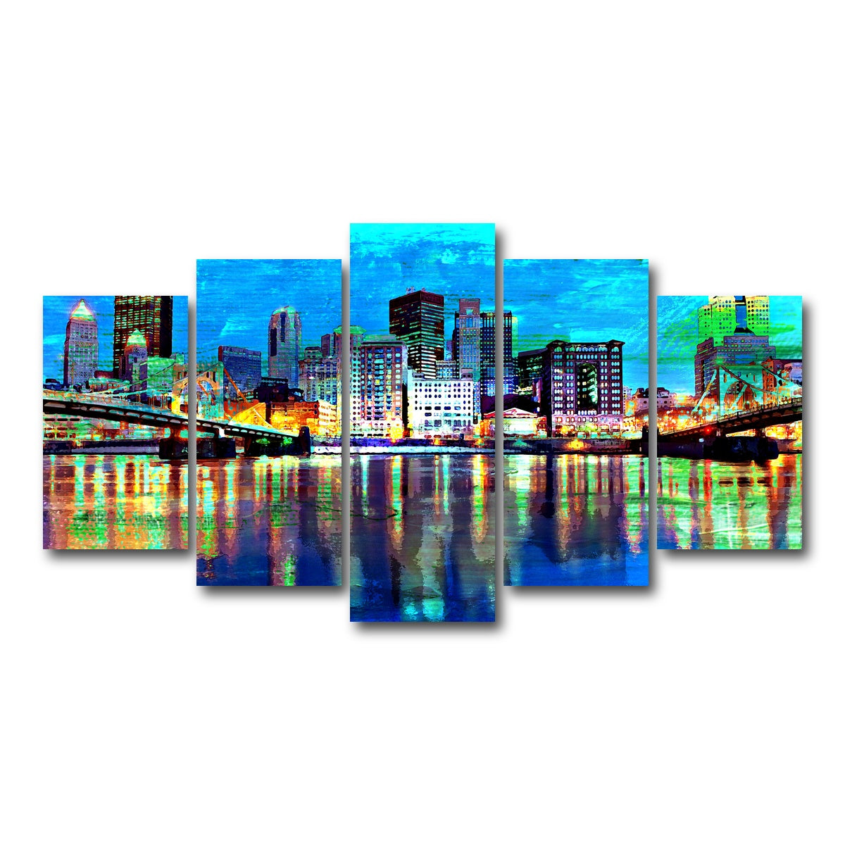 AUTO-MOCKUP WHITE | Abstract Pittsburgh At Night | 5 Piece | Gallery Wrap Canvas | group=5_normal
