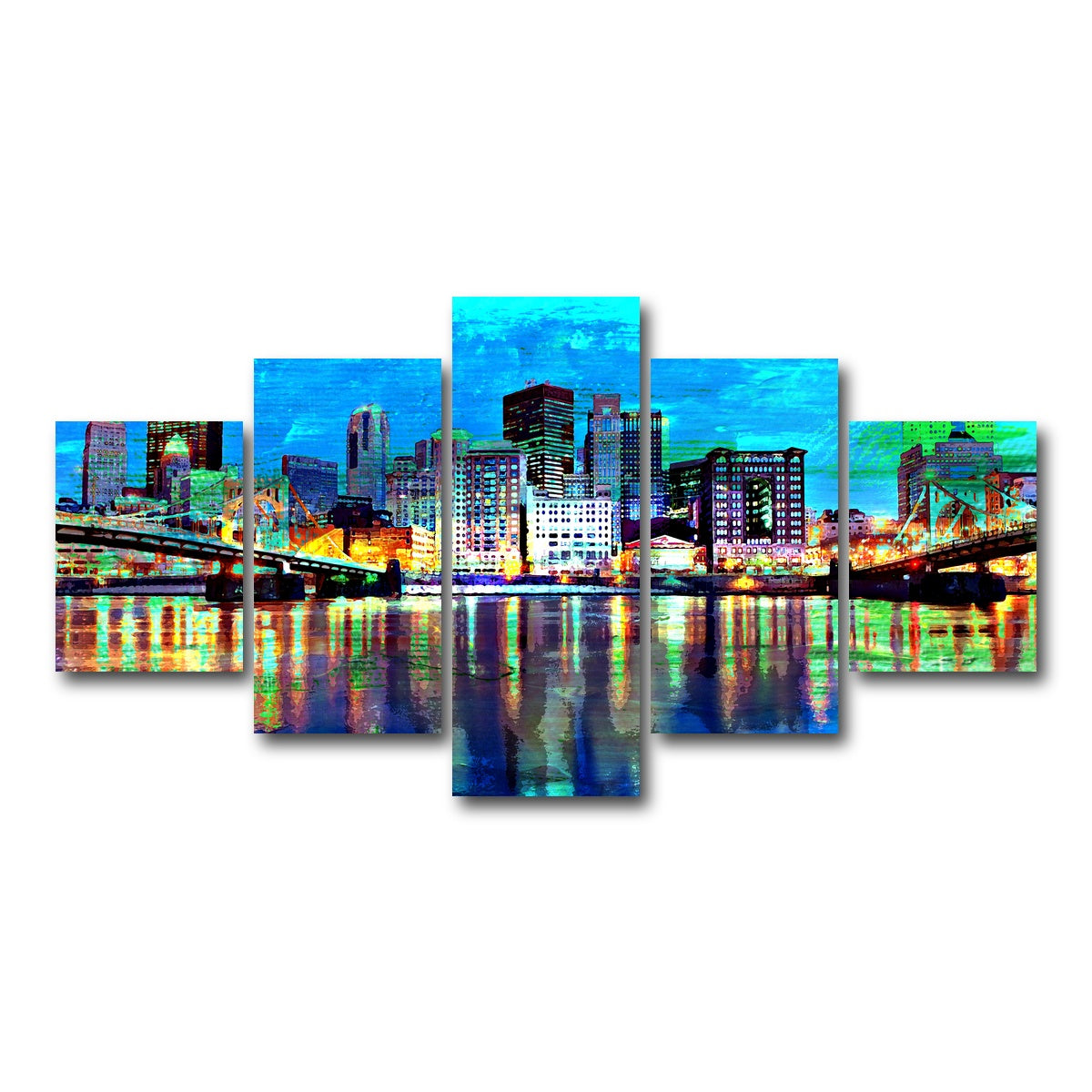 AUTO-MOCKUP WHITE | Abstract Pittsburgh At Night | 5 Piece | Gallery Wrap Canvas | group=5_short