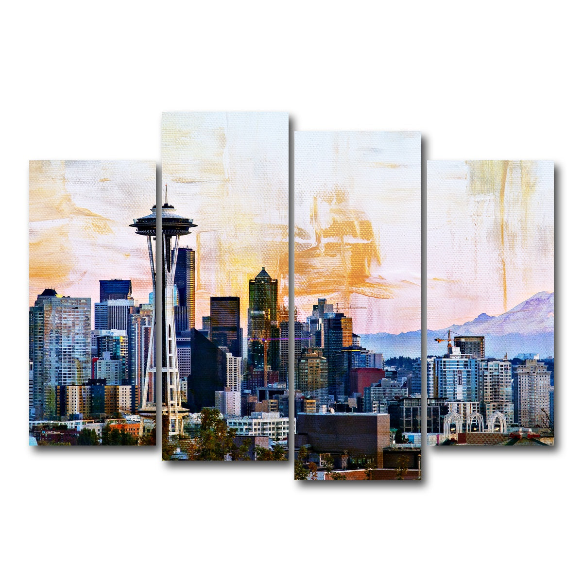 AUTO-MOCKUP WHITE | Abstract Seattle Skyline | 4 Piece | Gallery Wrap Canvas | group=4_normal