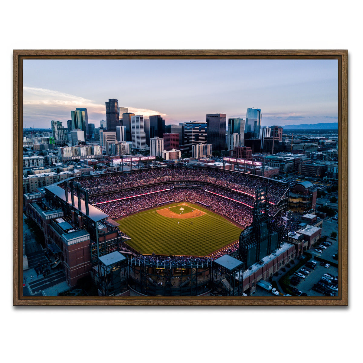 AUTO-MOCKUP WHITE | Aerial of Coors Field | 1 Piece | Walnut Framed Canvas | group=4x3