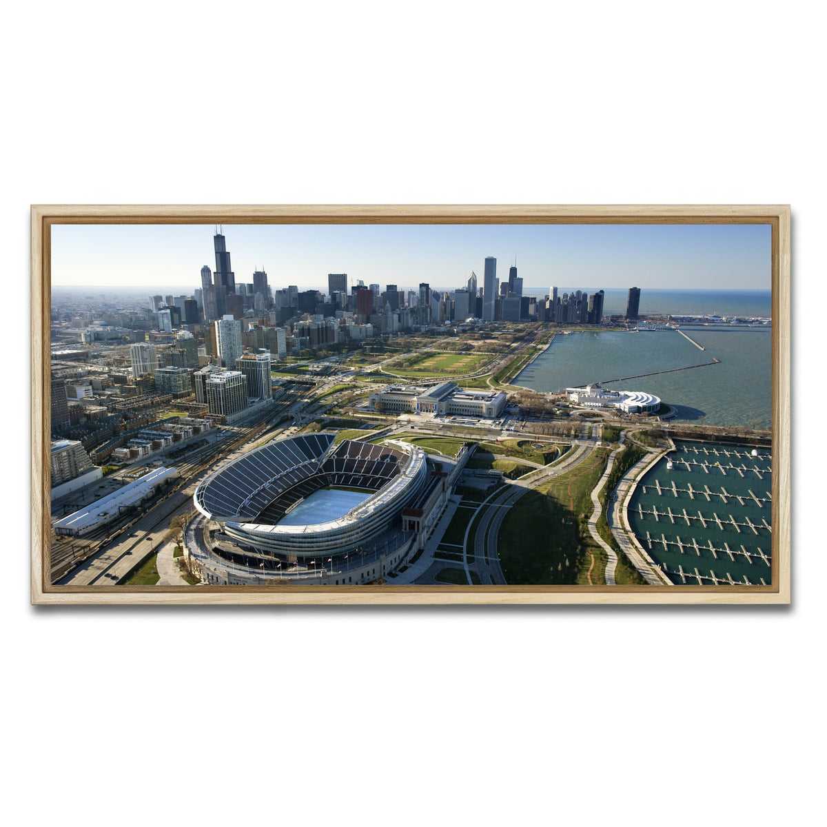 AUTO-MOCKUP WHITE | Aerial view of Chicago - Soldier Field | 1 Piece | Natural Framed Canvas | group=2x1
