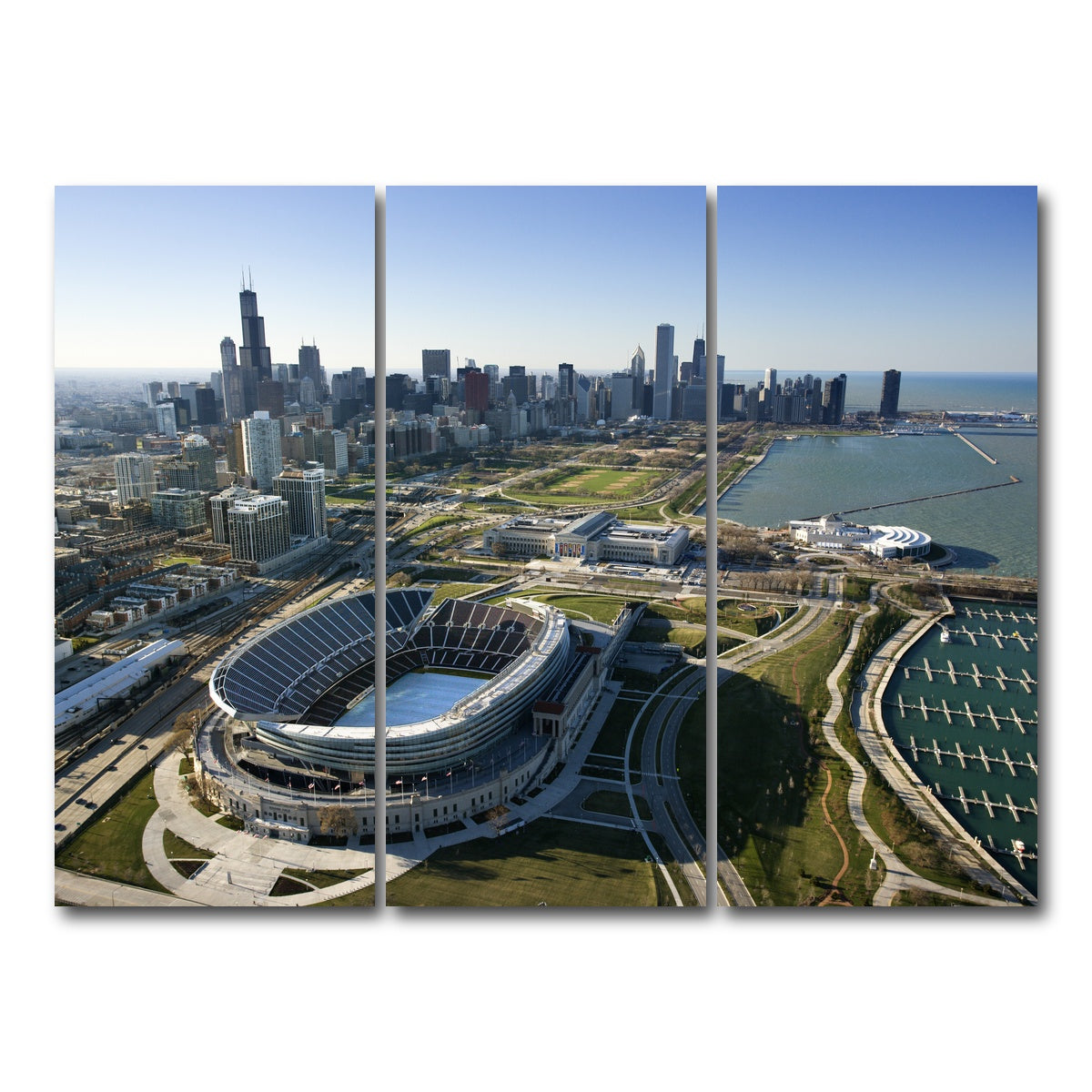 AUTO-MOCKUP WHITE | Aerial view of Chicago - Soldier Field | 3 Piece | Gallery Wrap Canvas | group=8x18