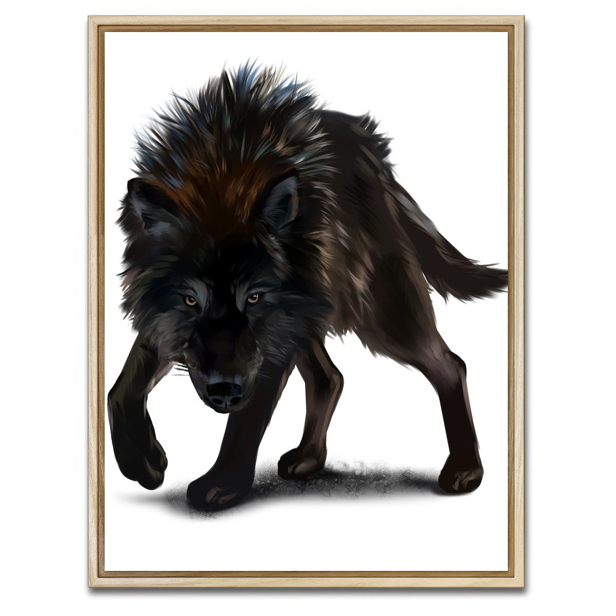 AUTO-MOCKUP WHITE | Aggressive black wolf | 1 Piece | Natural Framed Canvas | group=3x4