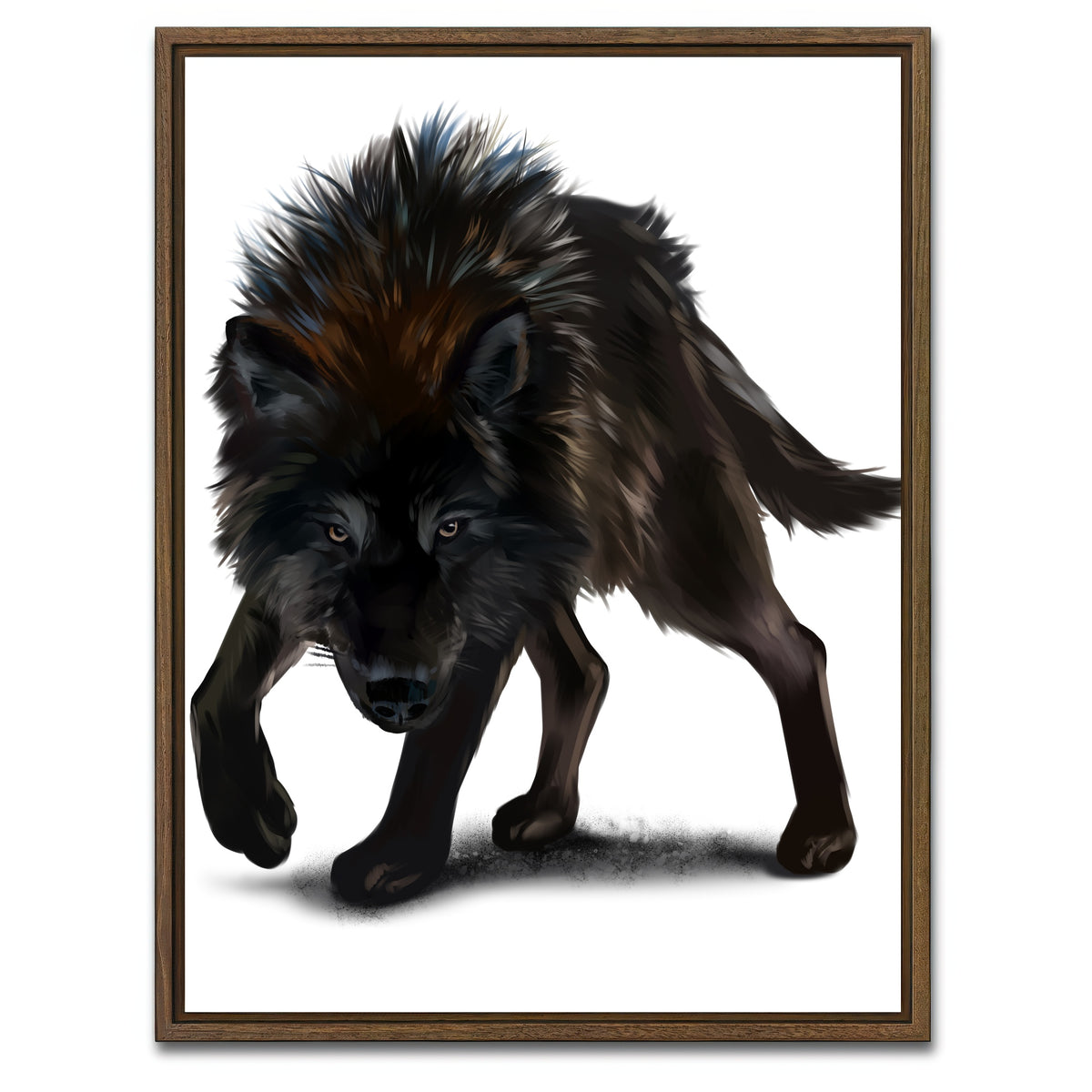 AUTO-MOCKUP WHITE | Aggressive black wolf | 1 Piece | Walnut Framed Canvas | group=3x4