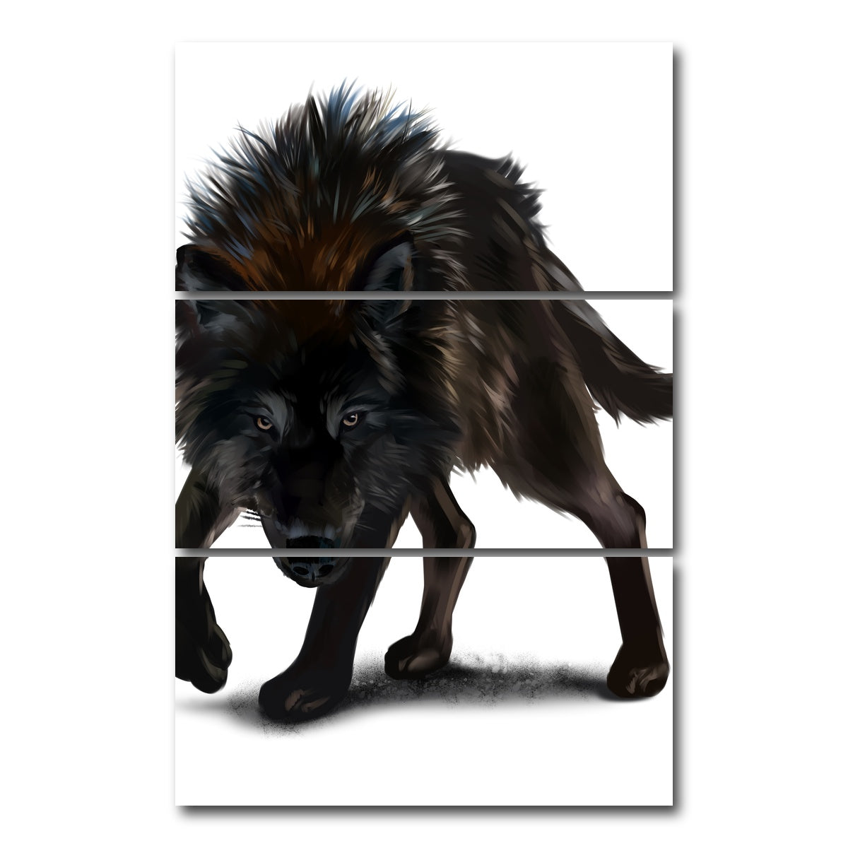AUTO-MOCKUP WHITE | Aggressive black wolf | 3 Piece | Gallery Wrap Canvas | group=12x24_stacked