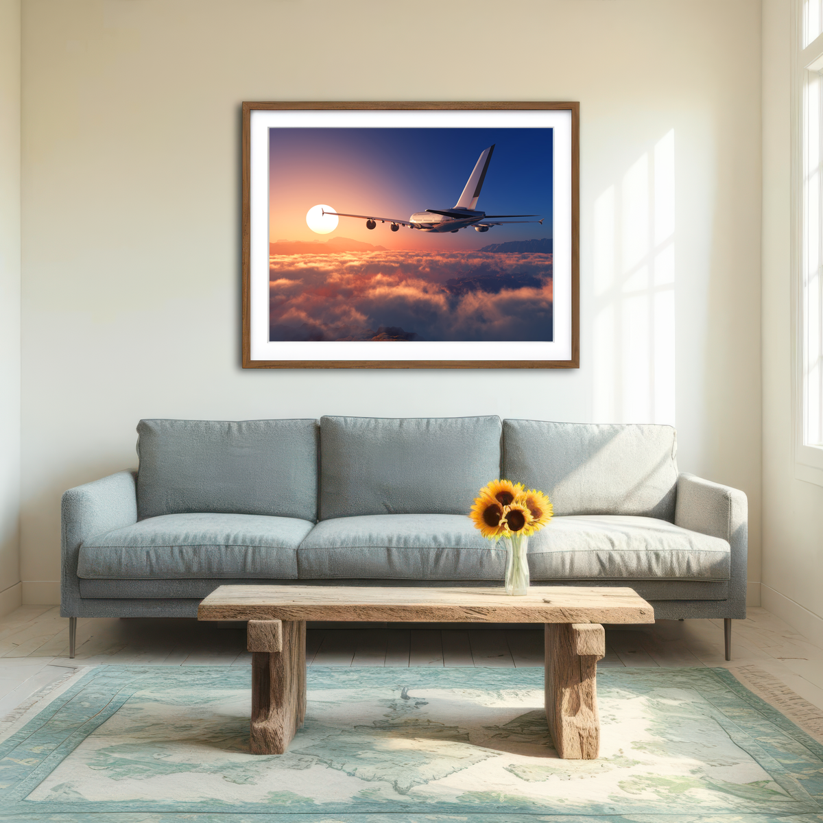 AUTO-MOCKUP ROOM | Airplane Above The Clouds Wall Art