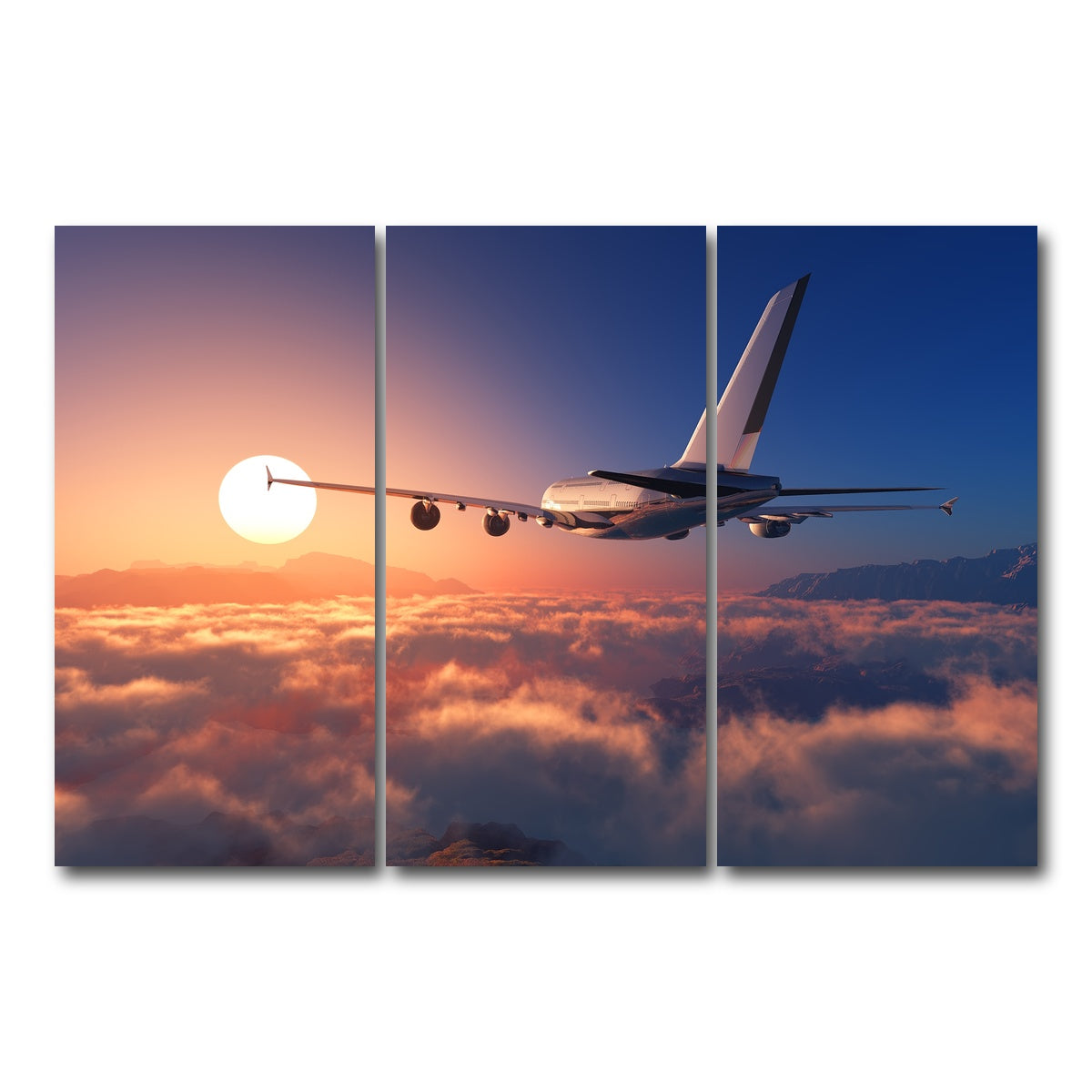 AUTO-MOCKUP WHITE | Airplane above the clouds | 3 Piece | Gallery Wrap Canvas | group=12x24