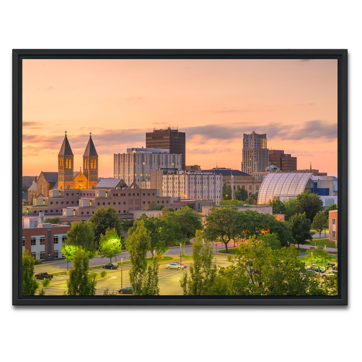 AUTO-MOCKUP WHITE | Akron Downtown Skyline | 1 Piece | Black Framed Canvas | group=4x3