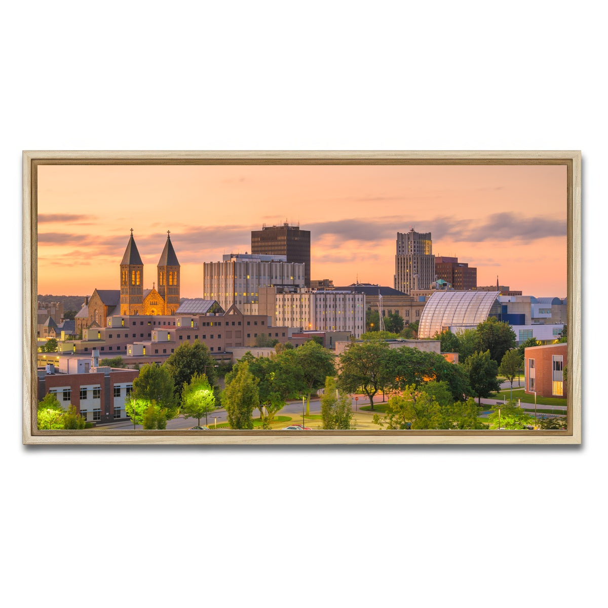 AUTO-MOCKUP WHITE | Akron Downtown Skyline | 1 Piece | Natural Framed Canvas | group=2x1