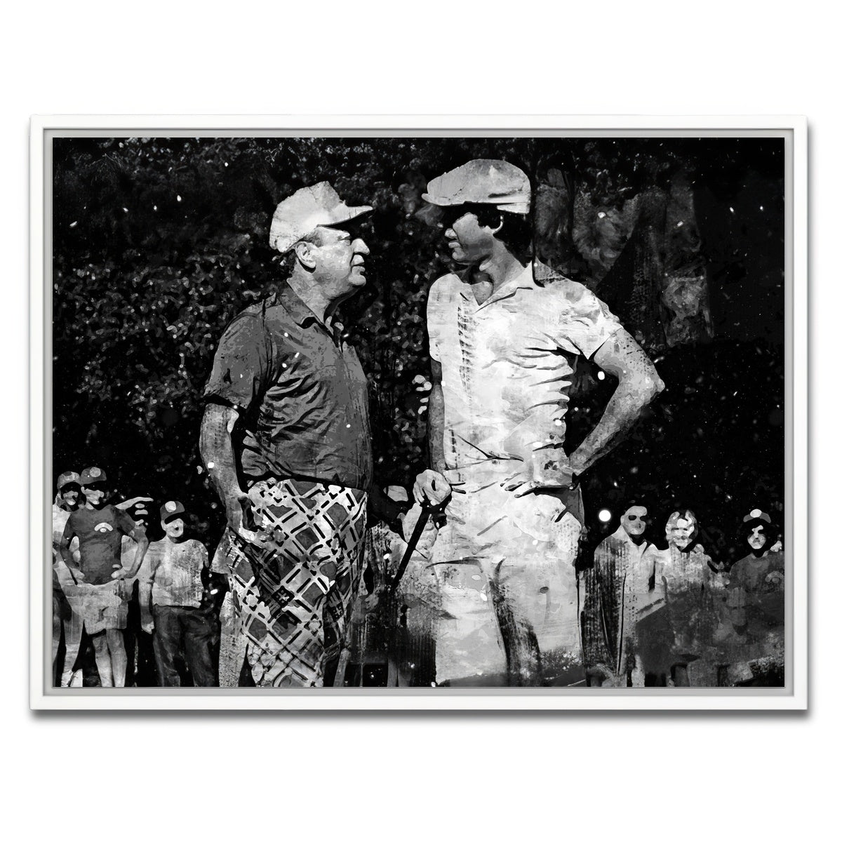 AUTO-MOCKUP WHITE | Al and Ty Caddyshack Grayscale | 1 Piece | White Framed Canvas | group=4x3