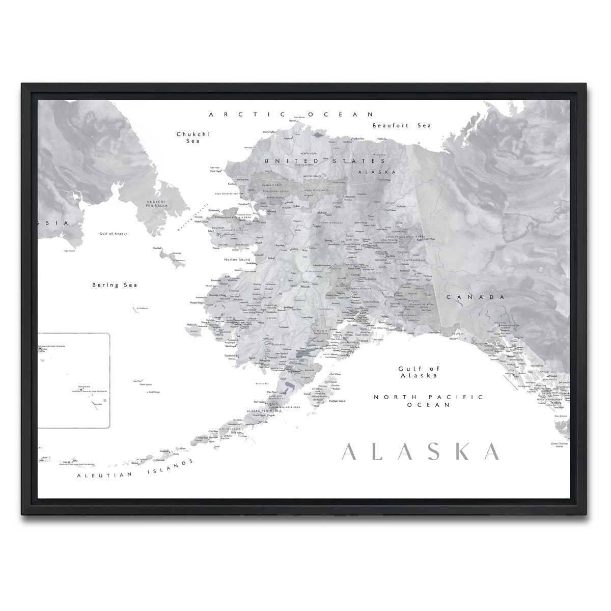 AUTO-MOCKUP WHITE | Alaska Map 2 | 1 Piece | Black Framed Canvas | group=4x3