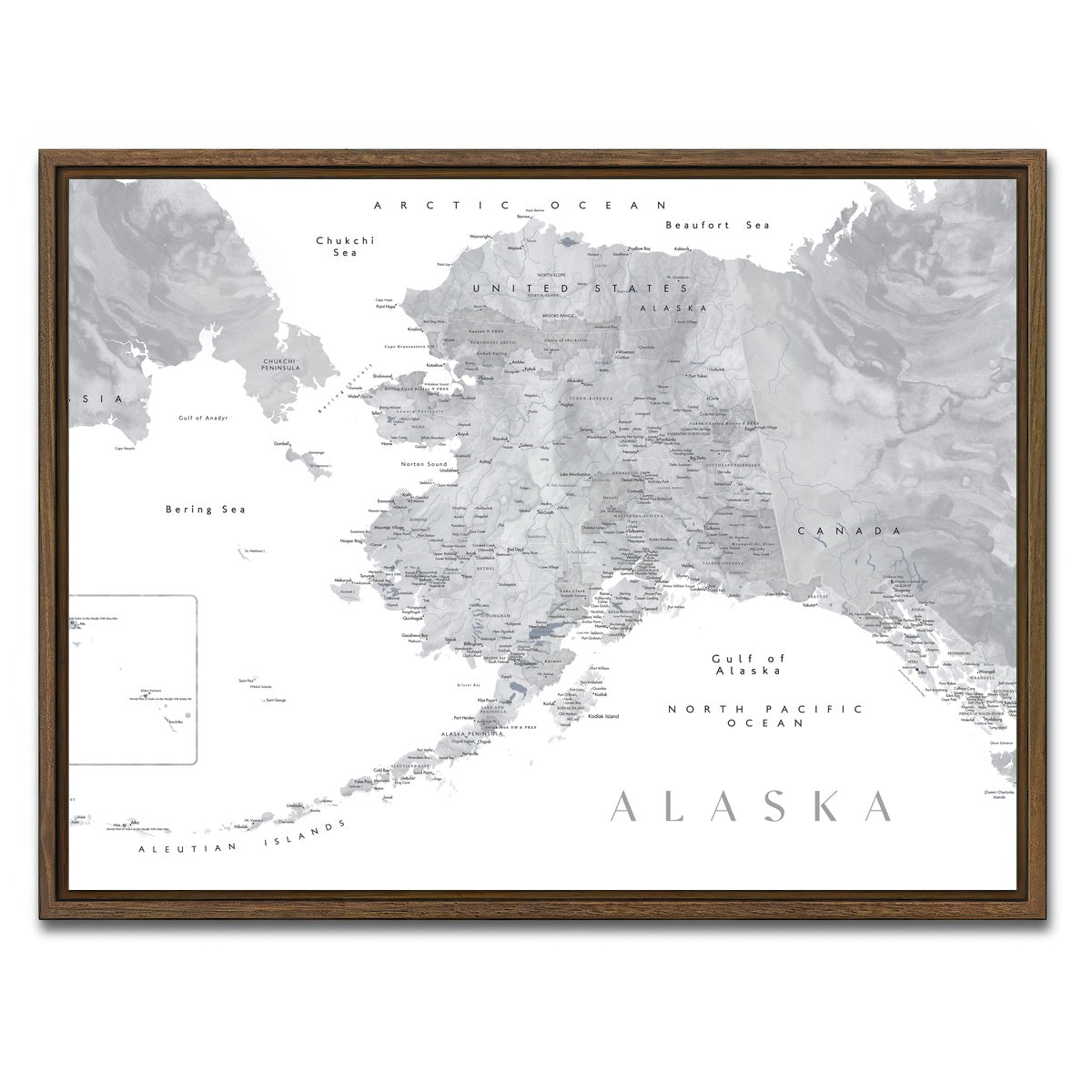 AUTO-MOCKUP WHITE | Alaska Map 2 | 1 Piece | Walnut Framed Canvas | group=4x3