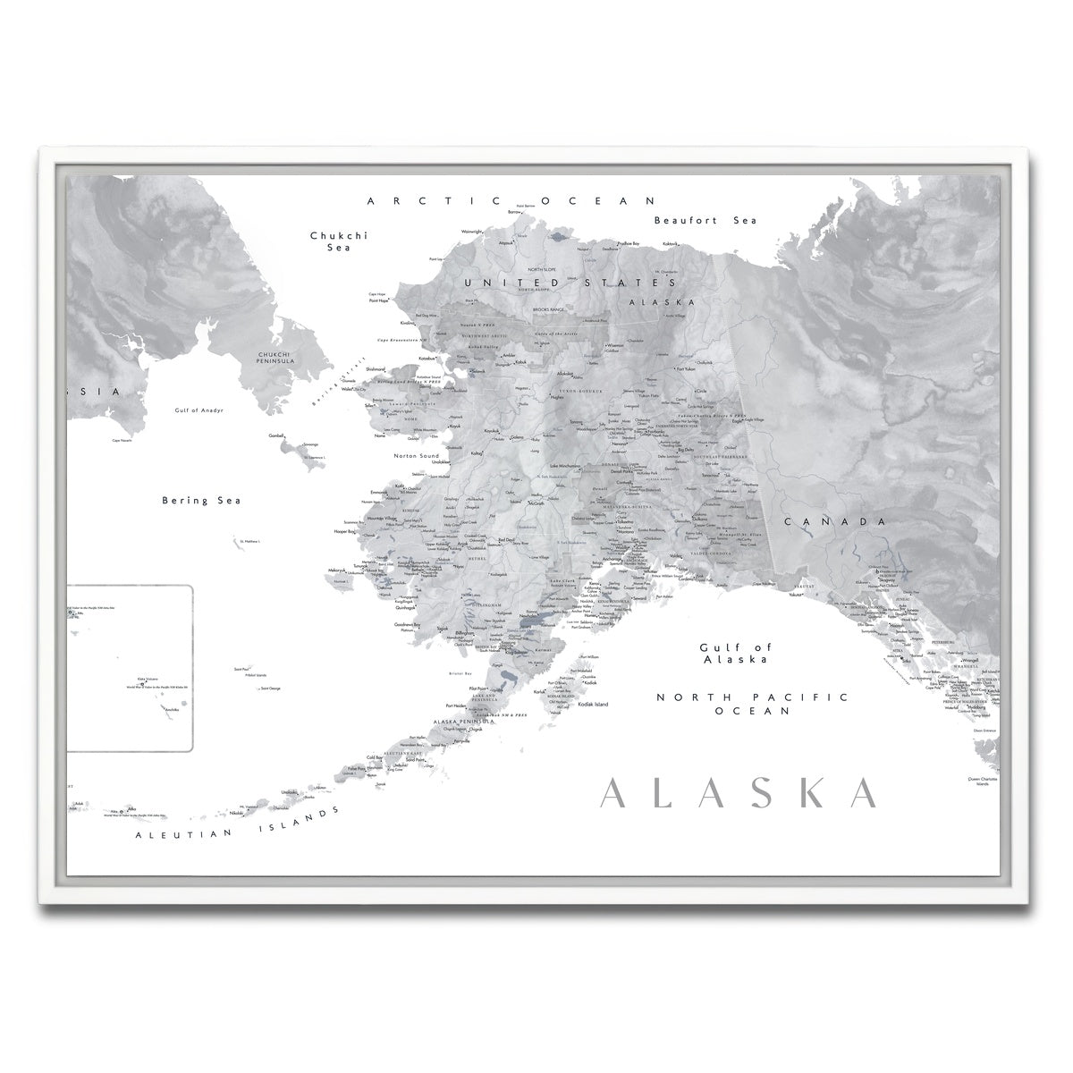 AUTO-MOCKUP WHITE | Alaska Map 2 | 1 Piece | White Framed Canvas | group=4x3