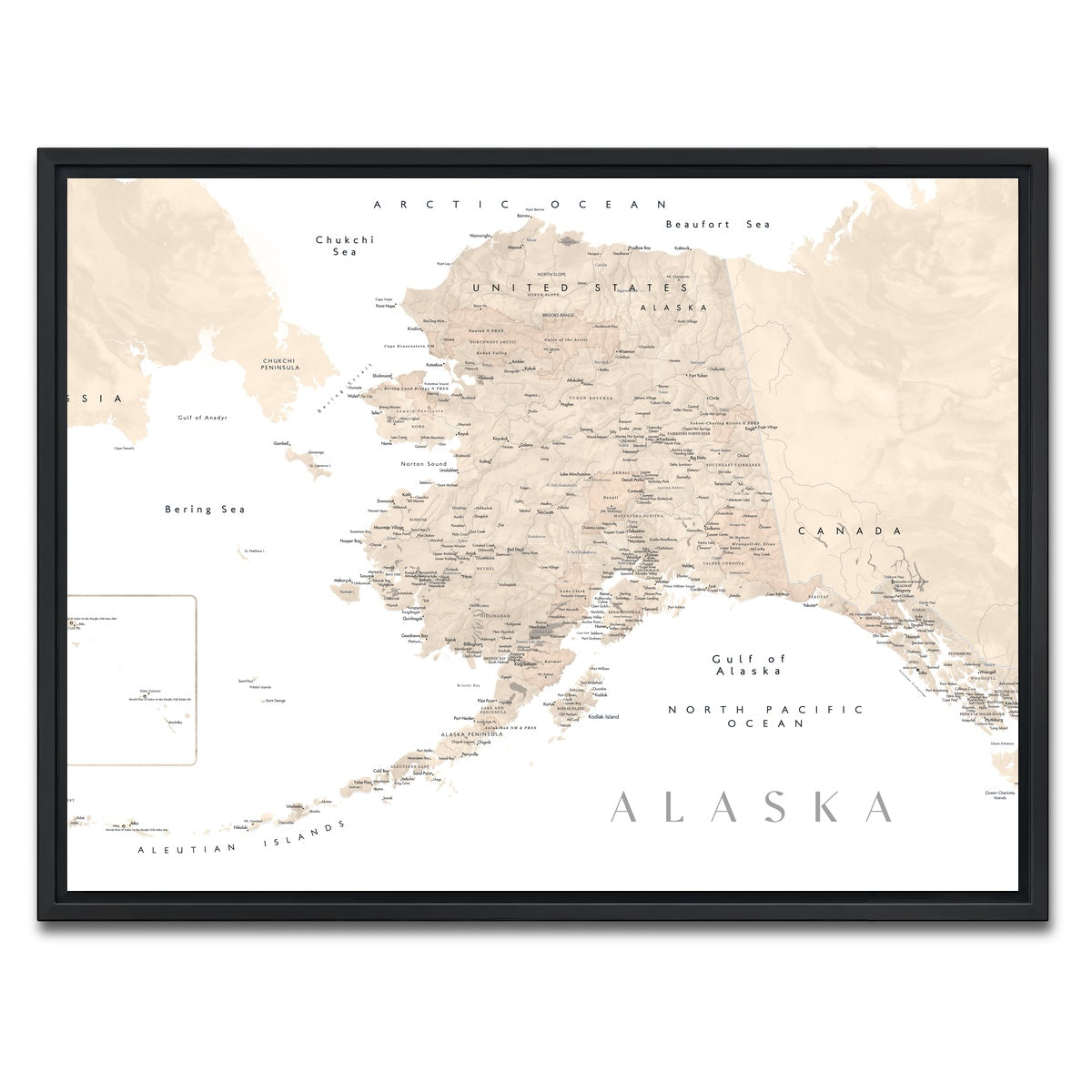 AUTO-MOCKUP WHITE | Alaska Map 3 | 1 Piece | Black Framed Canvas | group=4x3