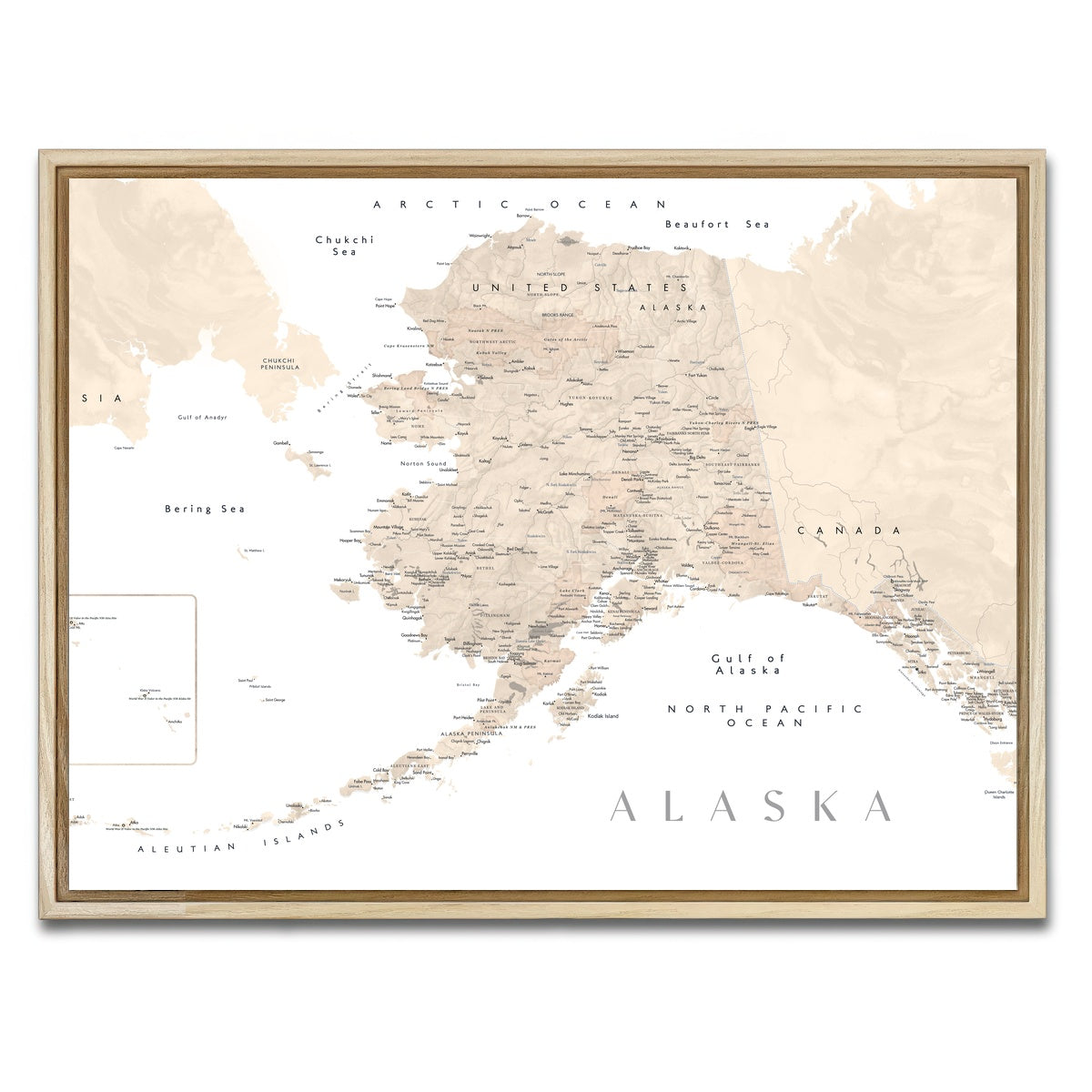 AUTO-MOCKUP WHITE | Alaska Map 3 | 1 Piece | Natural Framed Canvas | group=4x3