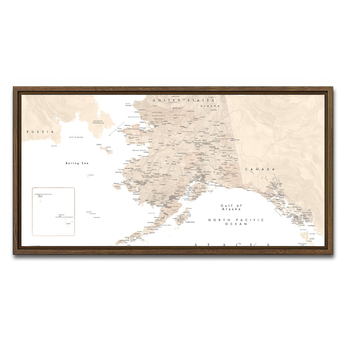 AUTO-MOCKUP WHITE | Alaska Map 3 | 1 Piece | Walnut Framed Canvas | group=2x1
