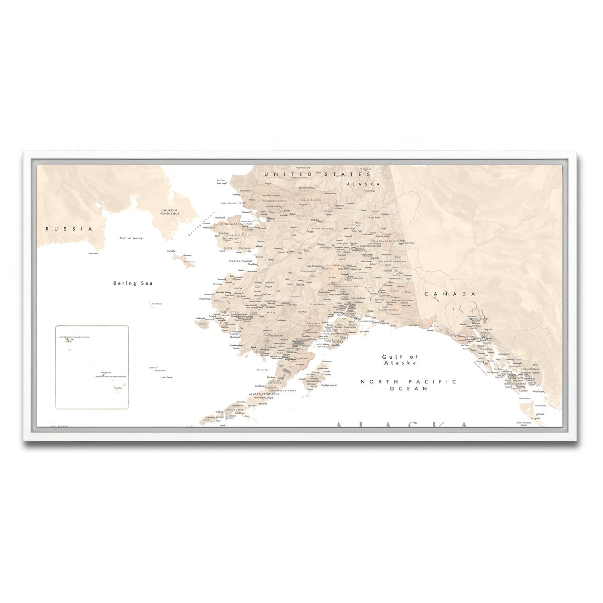 AUTO-MOCKUP WHITE | Alaska Map 3 | 1 Piece | White Framed Canvas | group=2x1