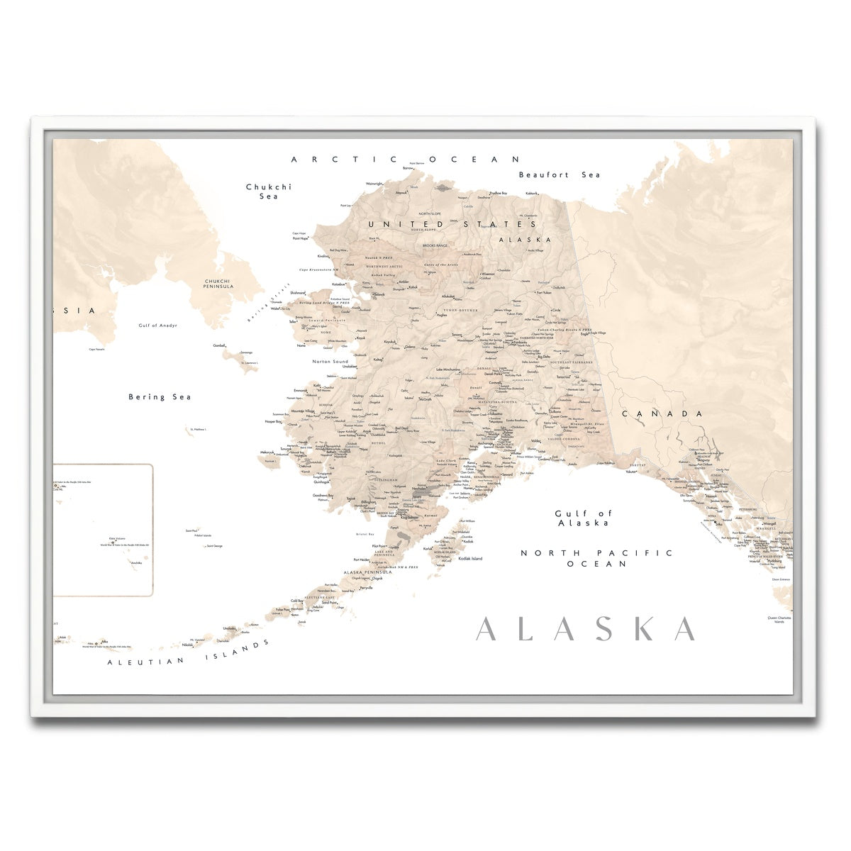 AUTO-MOCKUP WHITE | Alaska Map 3 | 1 Piece | White Framed Canvas | group=4x3