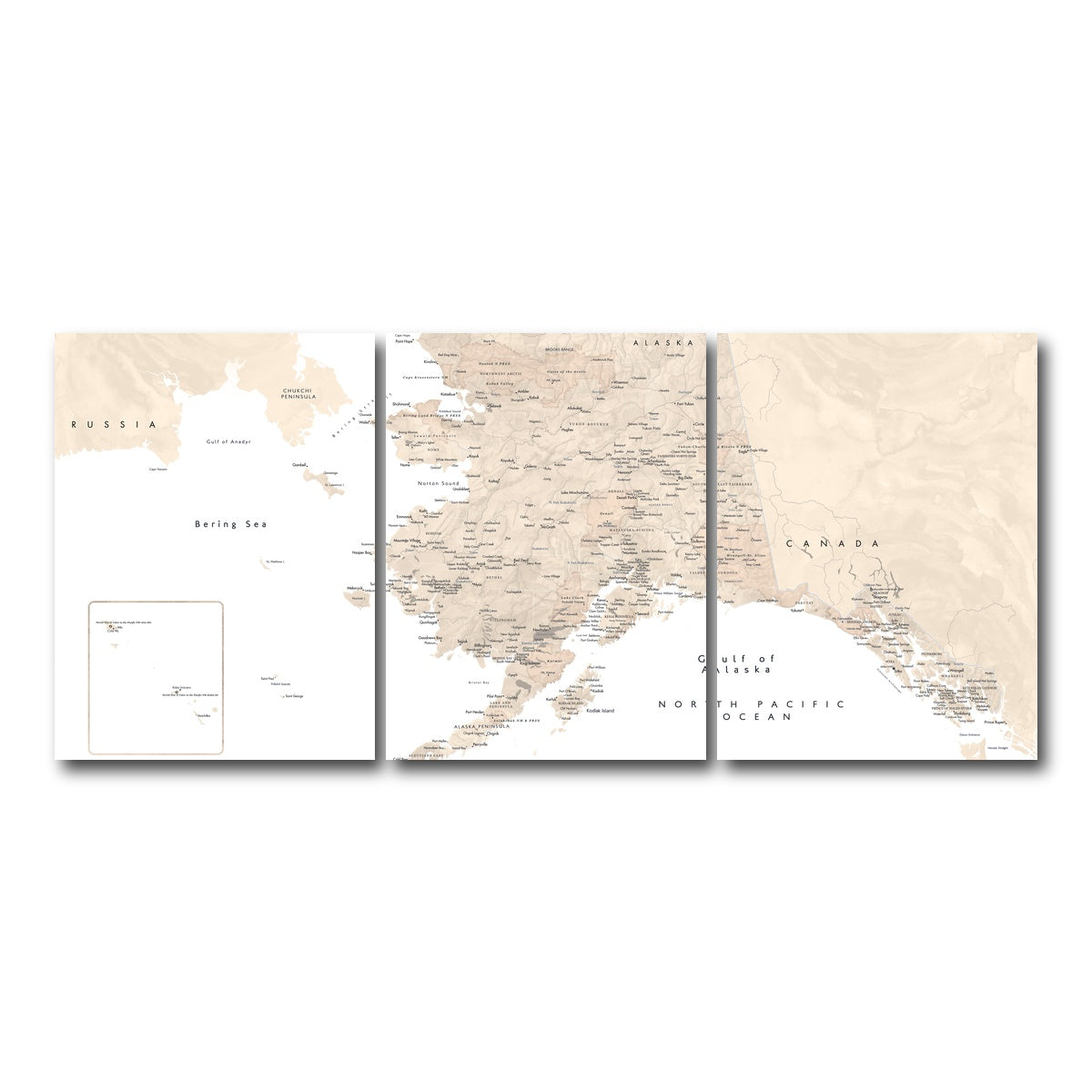 AUTO-MOCKUP WHITE | Alaska Map 3 | 3 Piece | Gallery Wrap Canvas | group=18x24