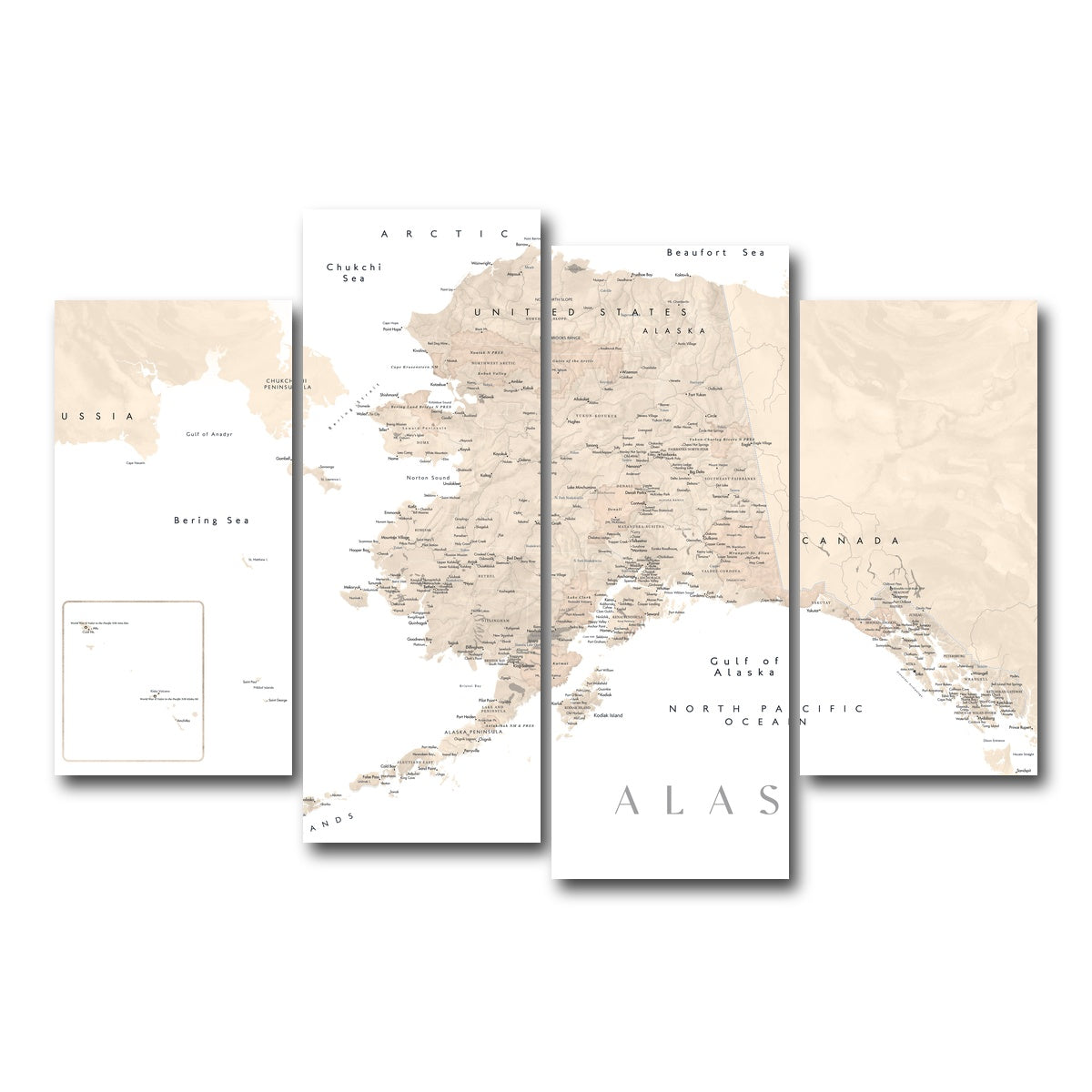 AUTO-MOCKUP WHITE | Alaska Map 3 | 4 Piece | Gallery Wrap Canvas | group=4_short