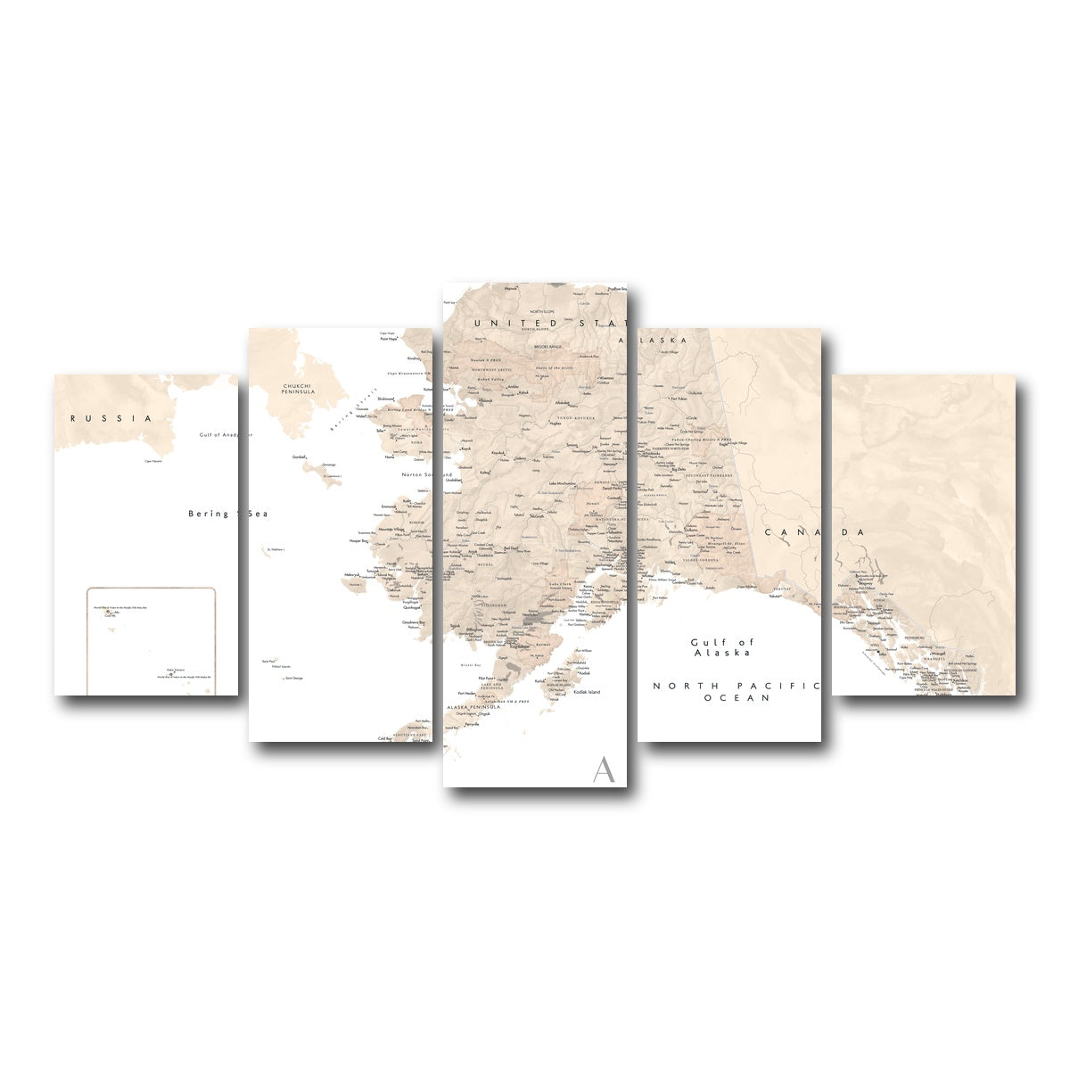 AUTO-MOCKUP WHITE | Alaska Map 3 | 5 Piece | Gallery Wrap Canvas | group=5_normal