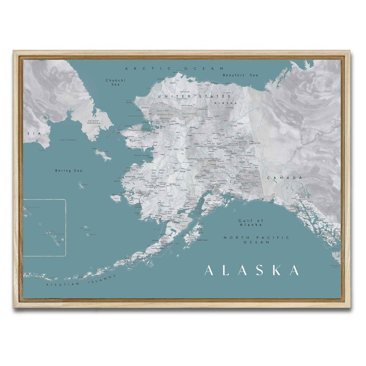 AUTO-MOCKUP WHITE | Alaska Map | 1 Piece | Natural Framed Canvas | group=4x3