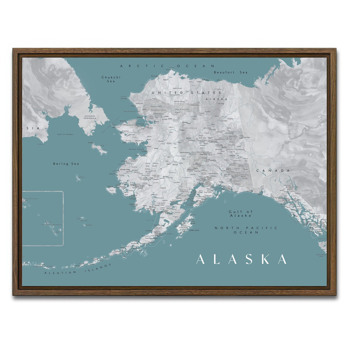 AUTO-MOCKUP WHITE | Alaska Map | 1 Piece | Walnut Framed Canvas | group=4x3
