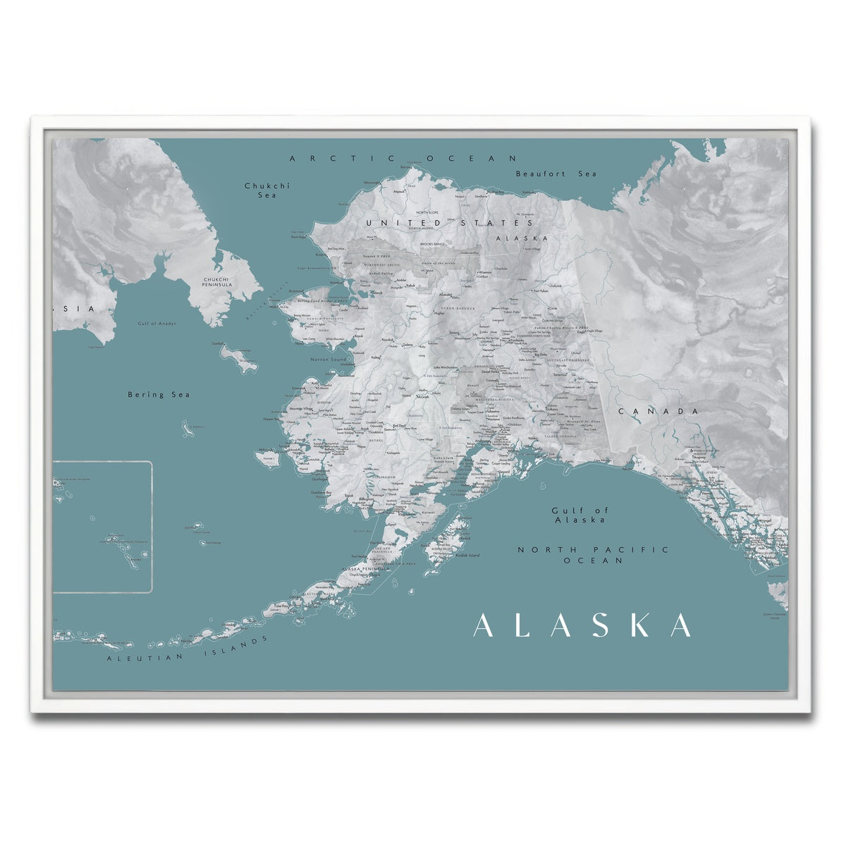 AUTO-MOCKUP WHITE | Alaska Map | 1 Piece | White Framed Canvas | group=4x3