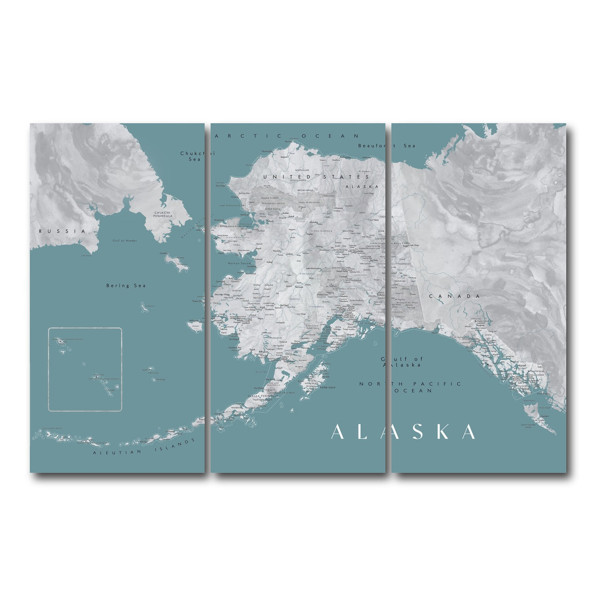 AUTO-MOCKUP WHITE | Alaska Map | 3 Piece | Gallery Wrap Canvas | group=12x24