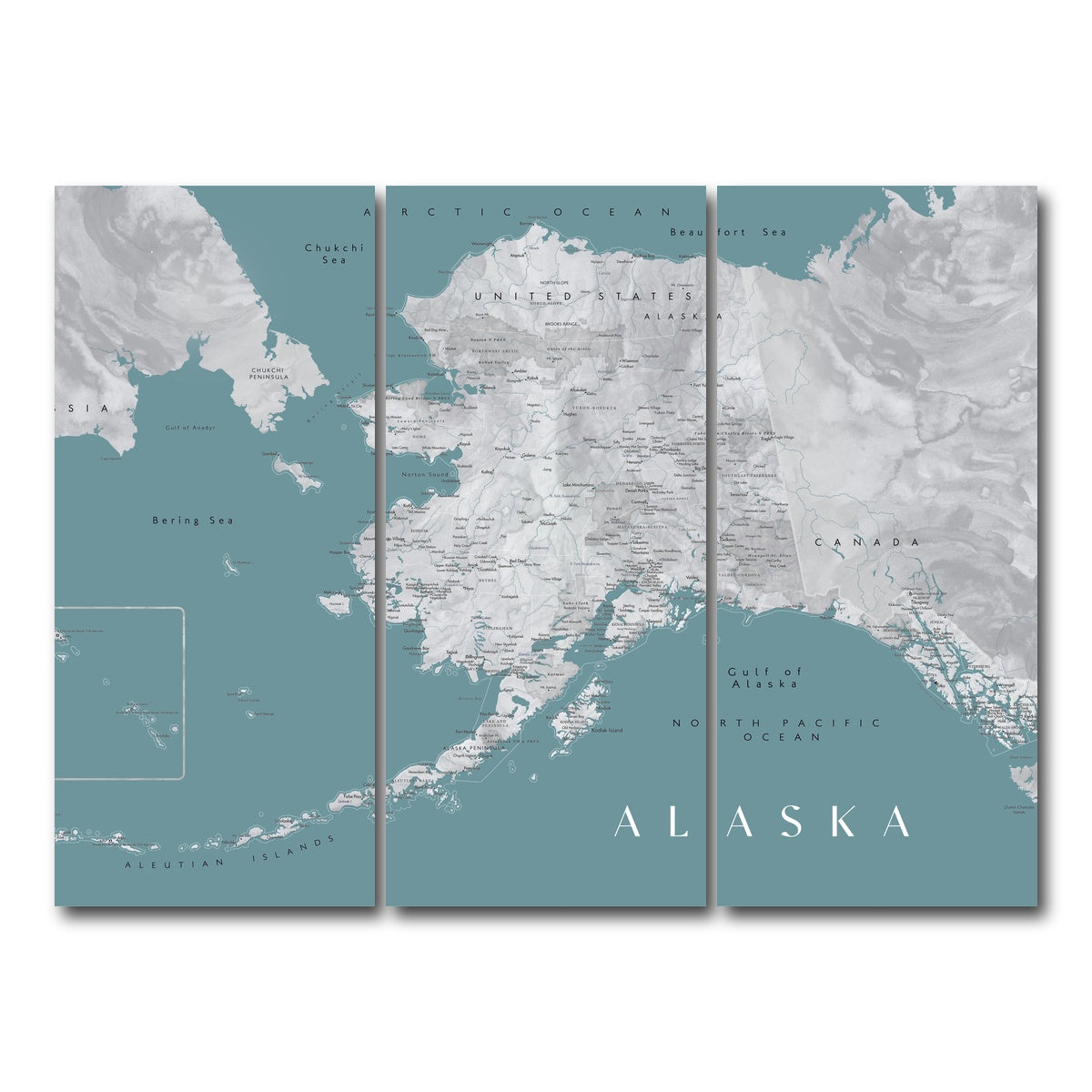 AUTO-MOCKUP WHITE | Alaska Map | 3 Piece | Gallery Wrap Canvas | group=8x18