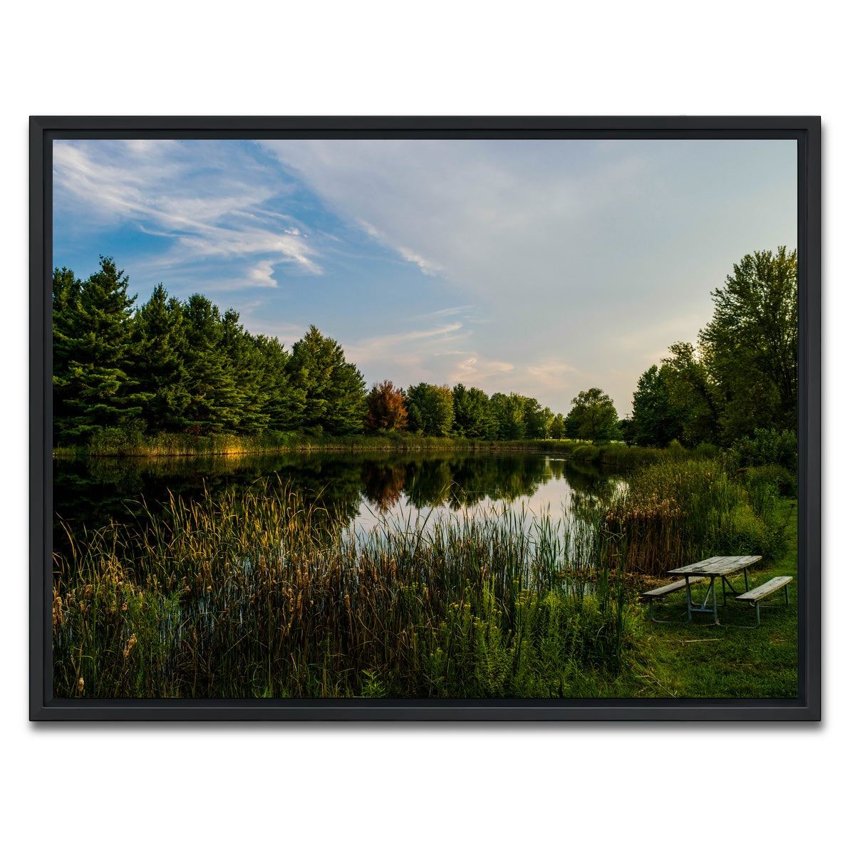 AUTO-MOCKUP WHITE | Alum Creek Fishing Pond | 1 Piece | Black Framed Canvas | group=4x3